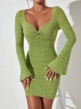 *3 FOR $9* Shein Long Bell Sleeve Bodycon Twist Front Mini Super Short Dress 2